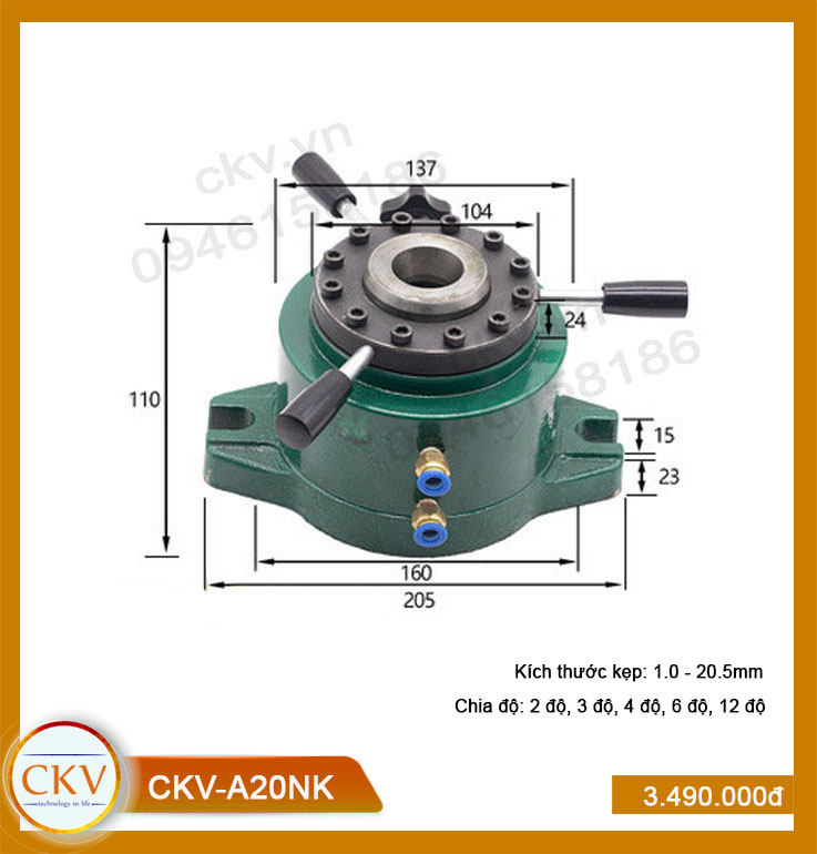 Gá kẹp khí - chia độ CKV-A20NK (1.0 - 20.5mm)