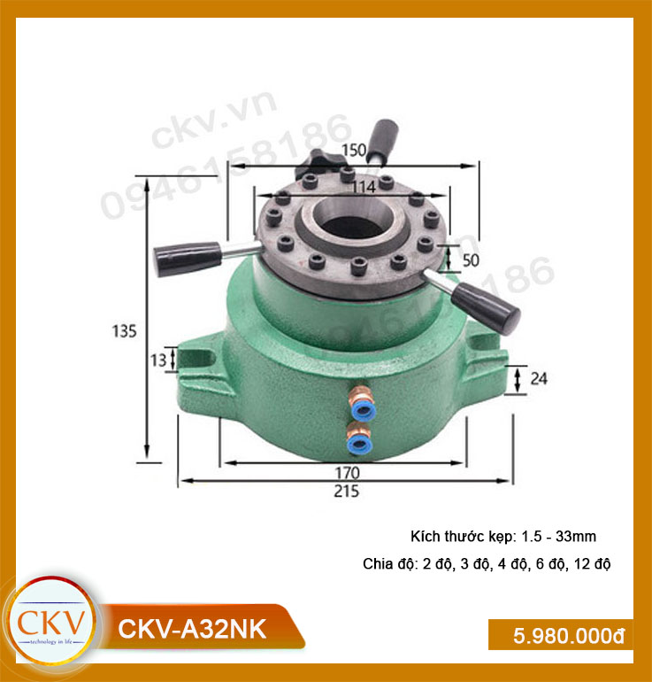 Gá kẹp khí - chia độ CKV-A32NK (1.5 - 33mm)