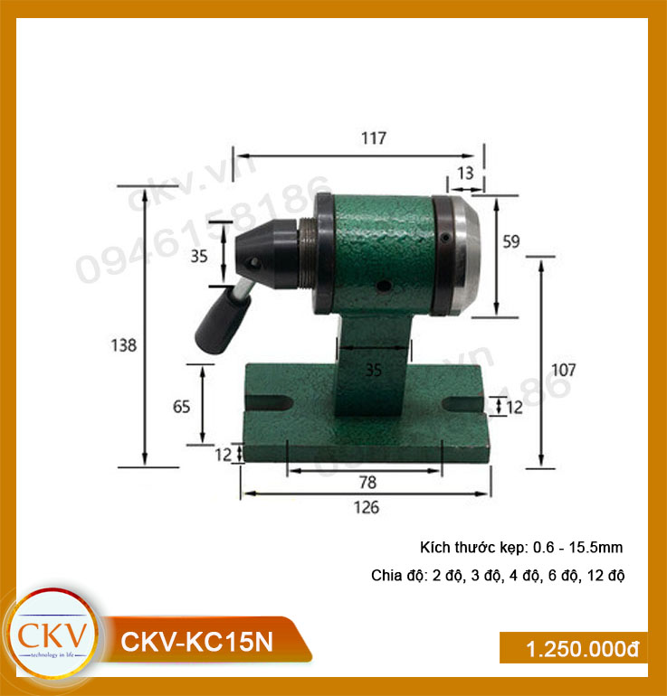 Gá kẹp cơ - ngang - chia độ CKV-KC15N (0.6- 15.5mm)
