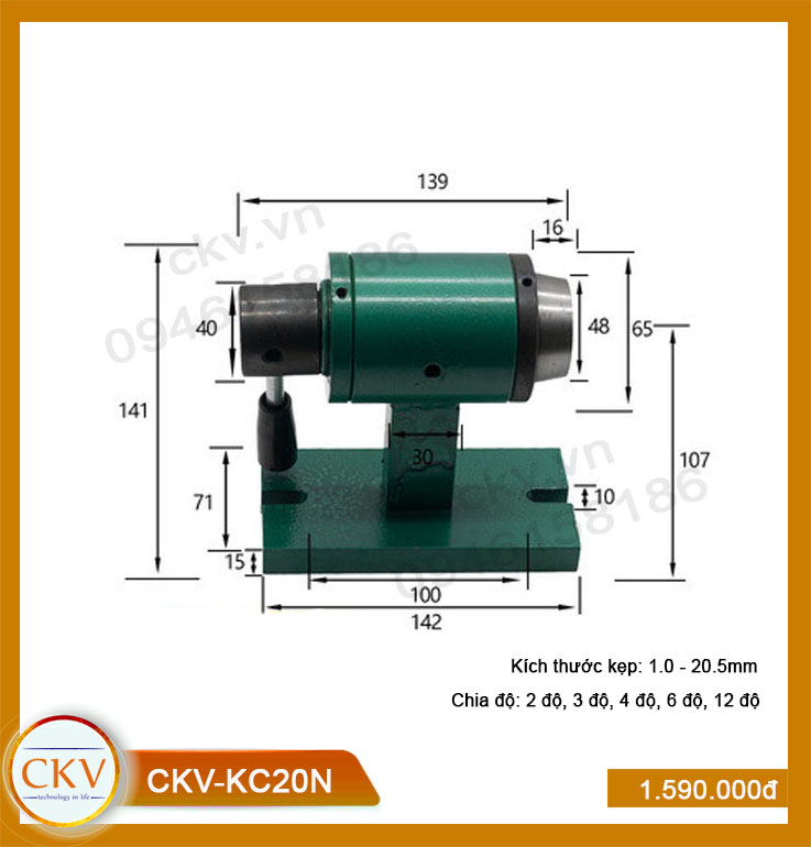Gá kẹp cơ - ngang - chia độ CKV-KC20N (1.0 - 20.5mm)