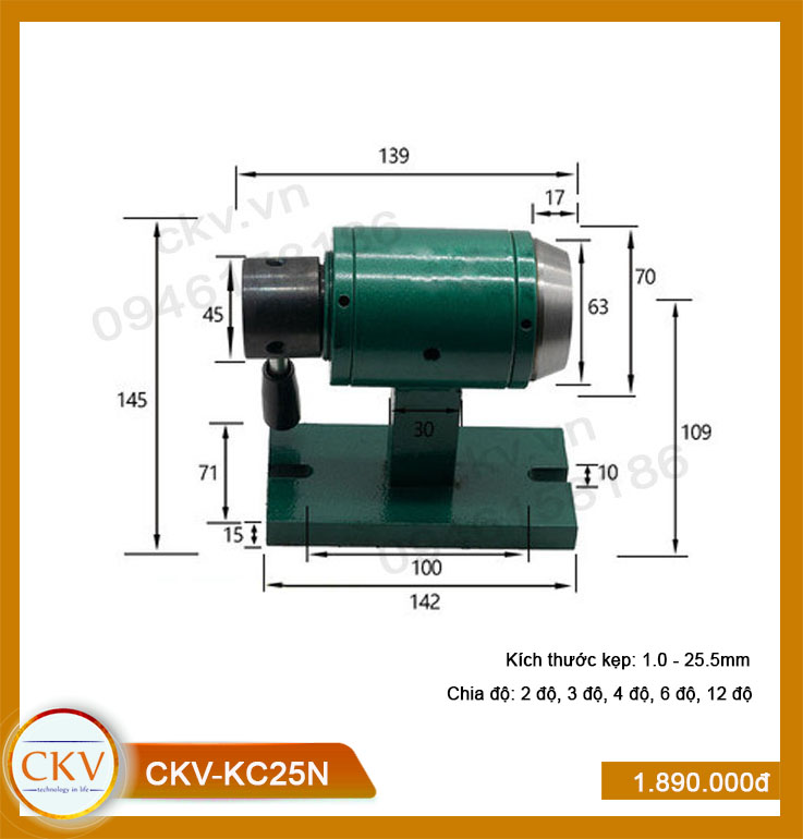 Gá kẹp cơ - ngang - chia độ CKV-KC25N (1.0 - 25.5mm)